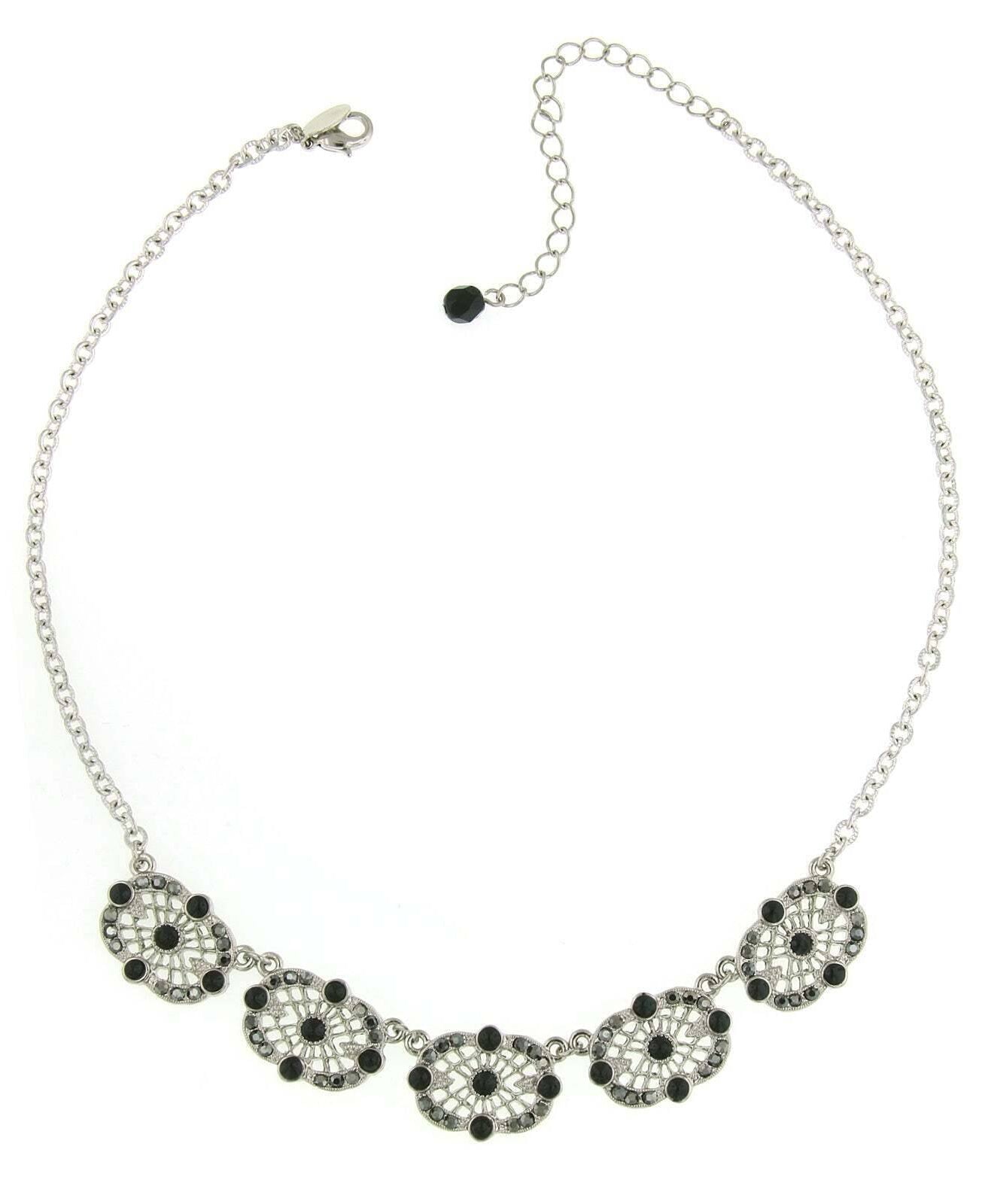 2028 Jewelry Hematite Color Filigree Station Collar Necklace 16" + 3" Extender