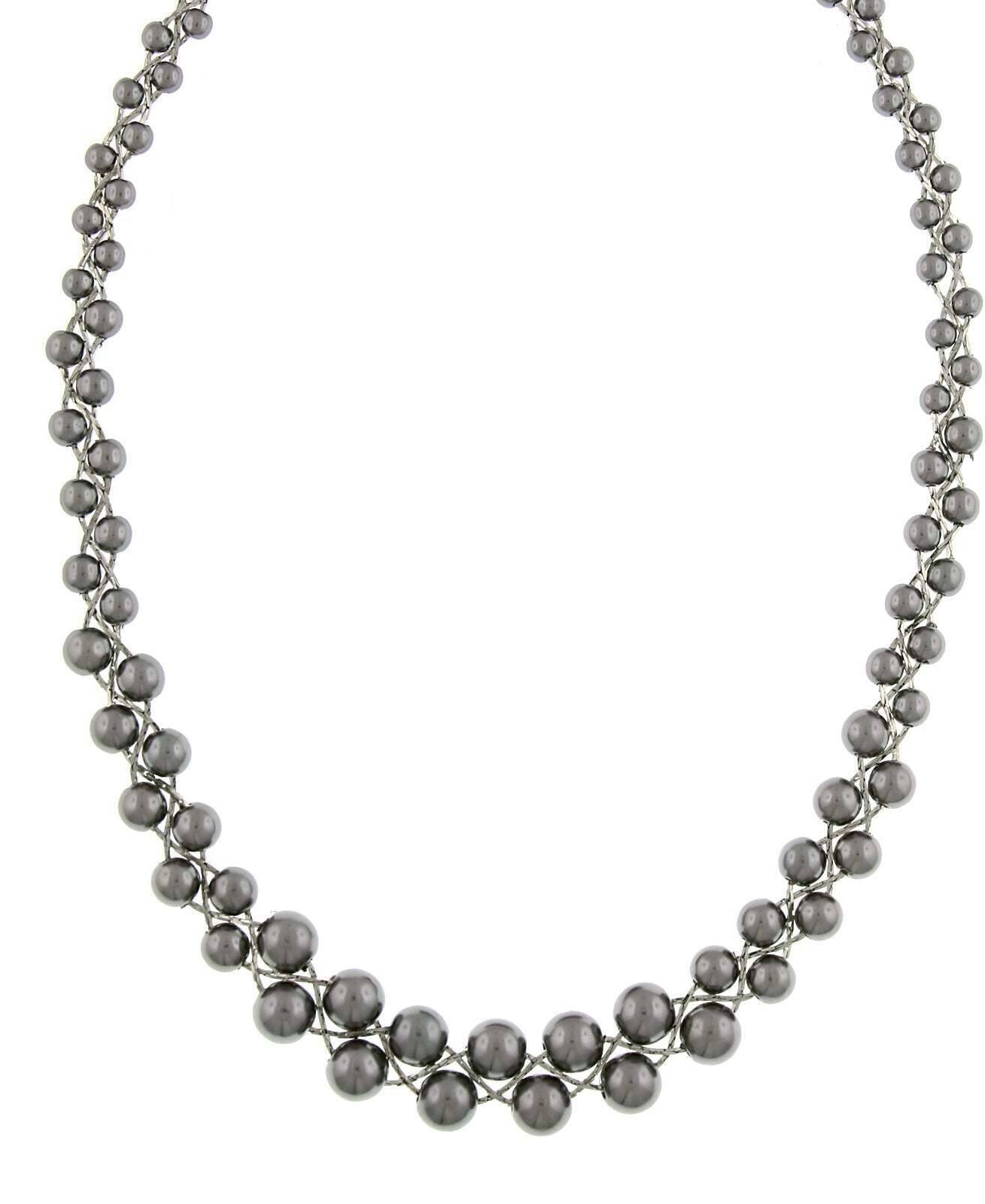 1928 Jewelry Round Intertwined Tahitian Grey Faux Pearl Strand Necklace 18" + 3" Extender