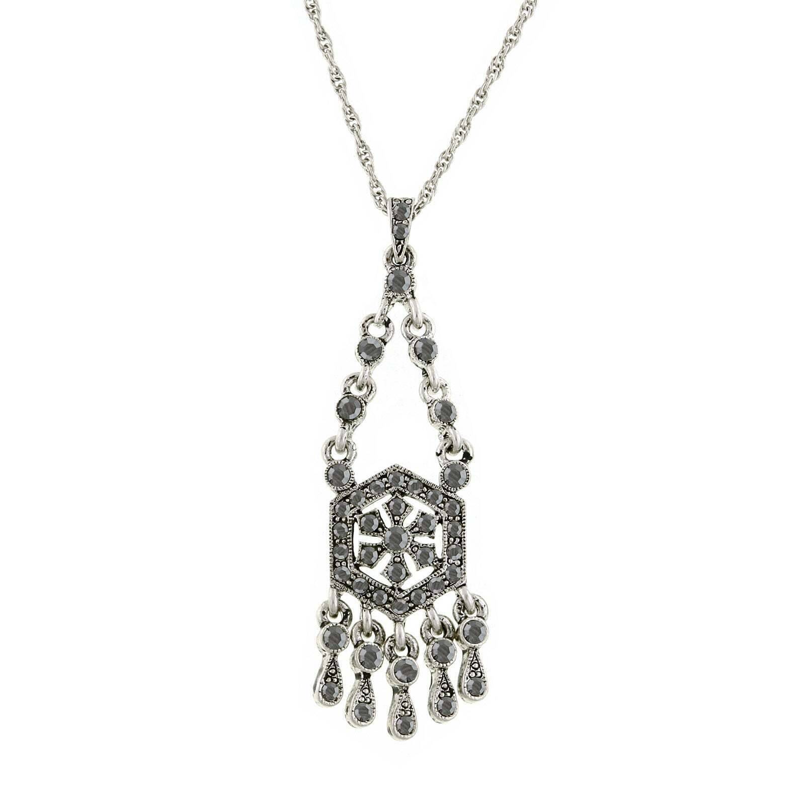 2028 Jewelry Hematite Color Stone Drop Pendant Necklace 16" + 3" Extender