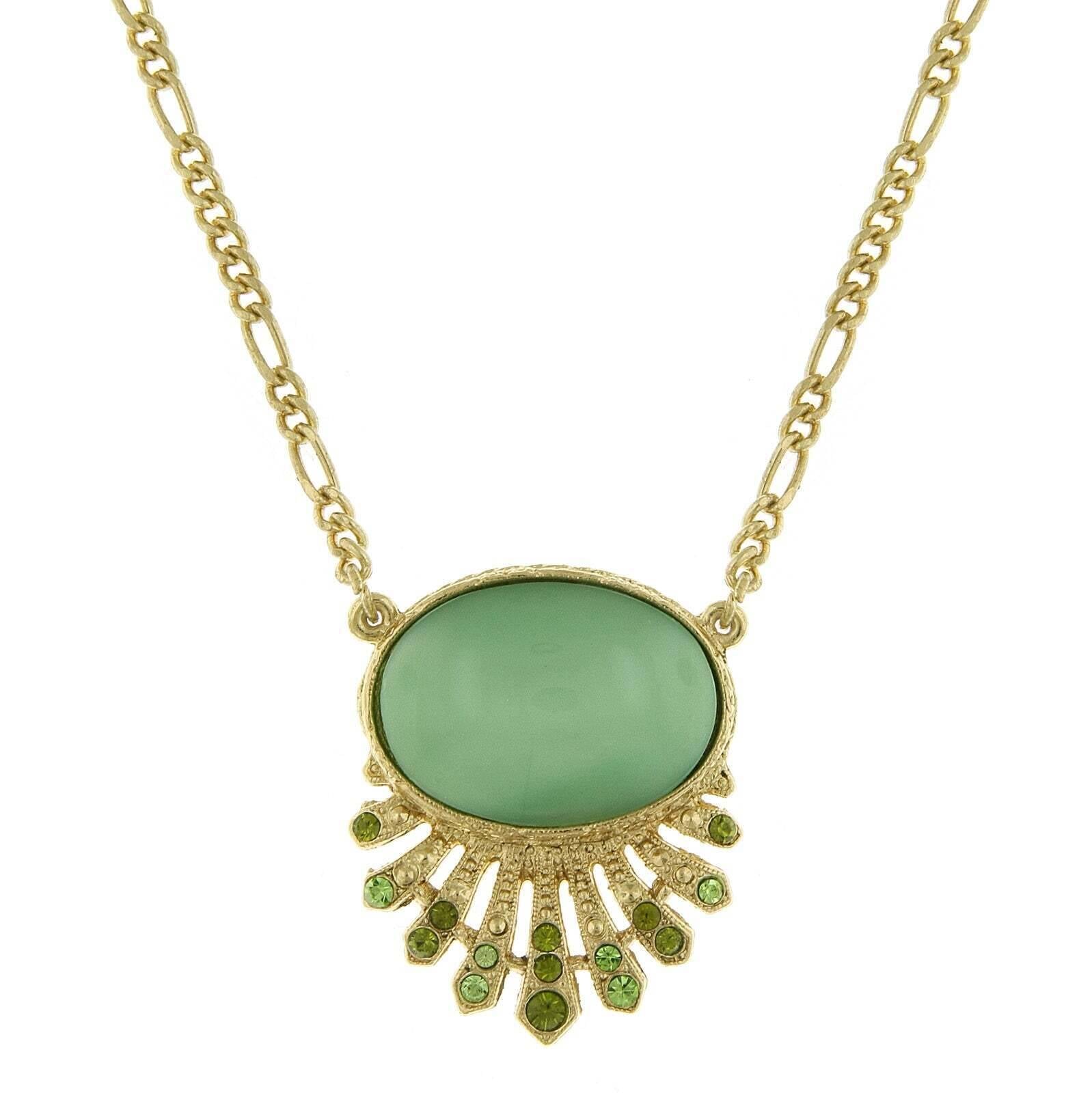 2028 Jewelry Oval Moonstone Crystal Pendant Necklace 16" + 3" Extender