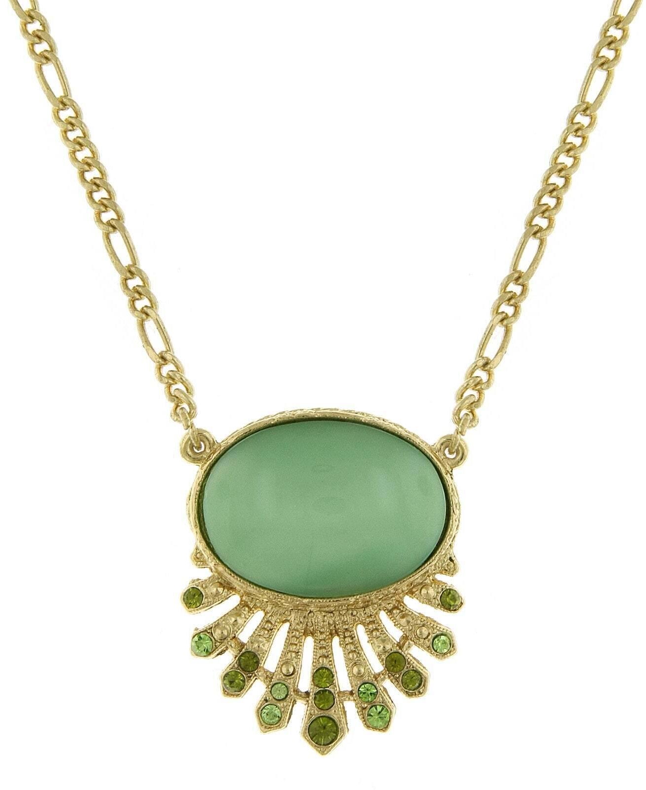 2028 Jewelry Oval Moonstone Crystal Pendant Necklace 16" + 3" Extender