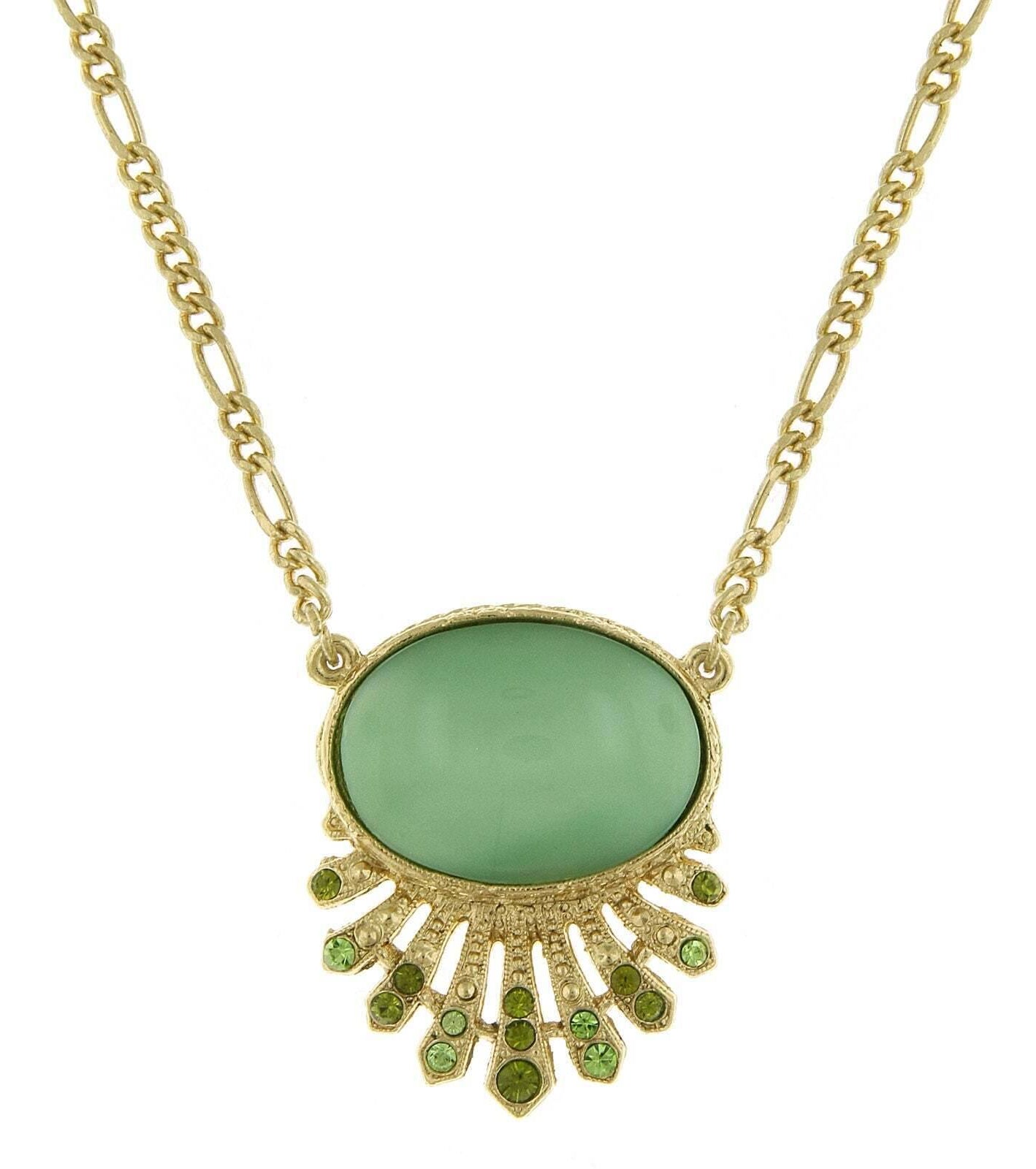 2028 Jewelry Oval Moonstone Crystal Pendant Necklace 16" + 3" Extender