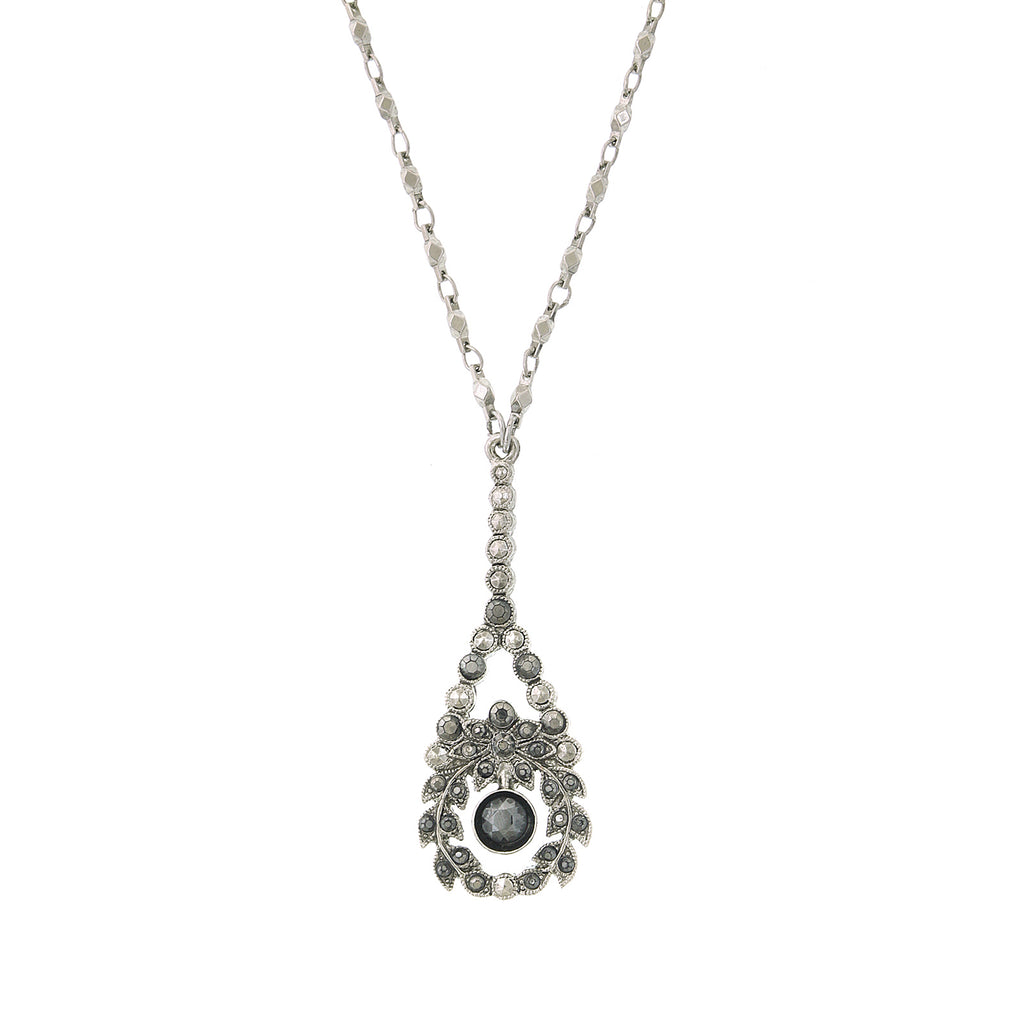 Hematite Crystal Teardrop Drop Necklace 16" + 3" Extender