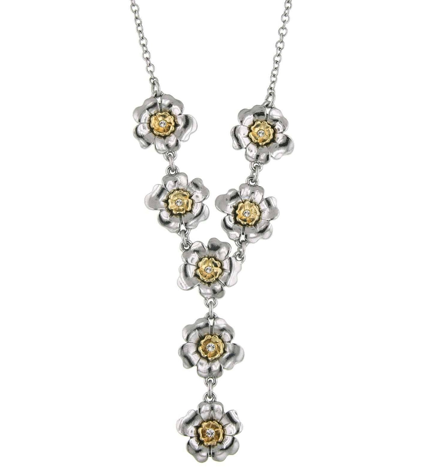 2028 Jewelry Crystal Flower Y-Necklace 18" + 3" Extender
