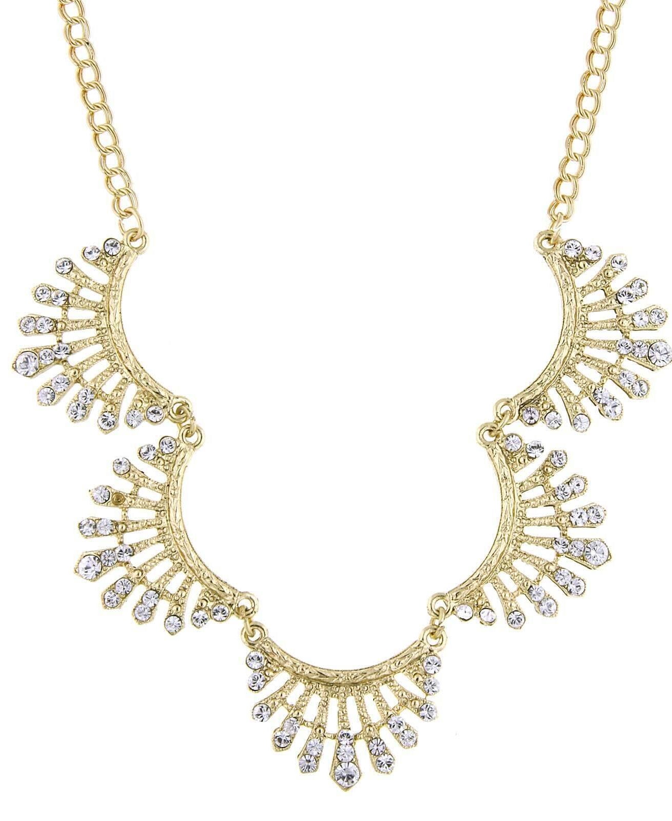 2028 Jewelry Crystal Scallop Collar Necklace 16" + 3" Extender