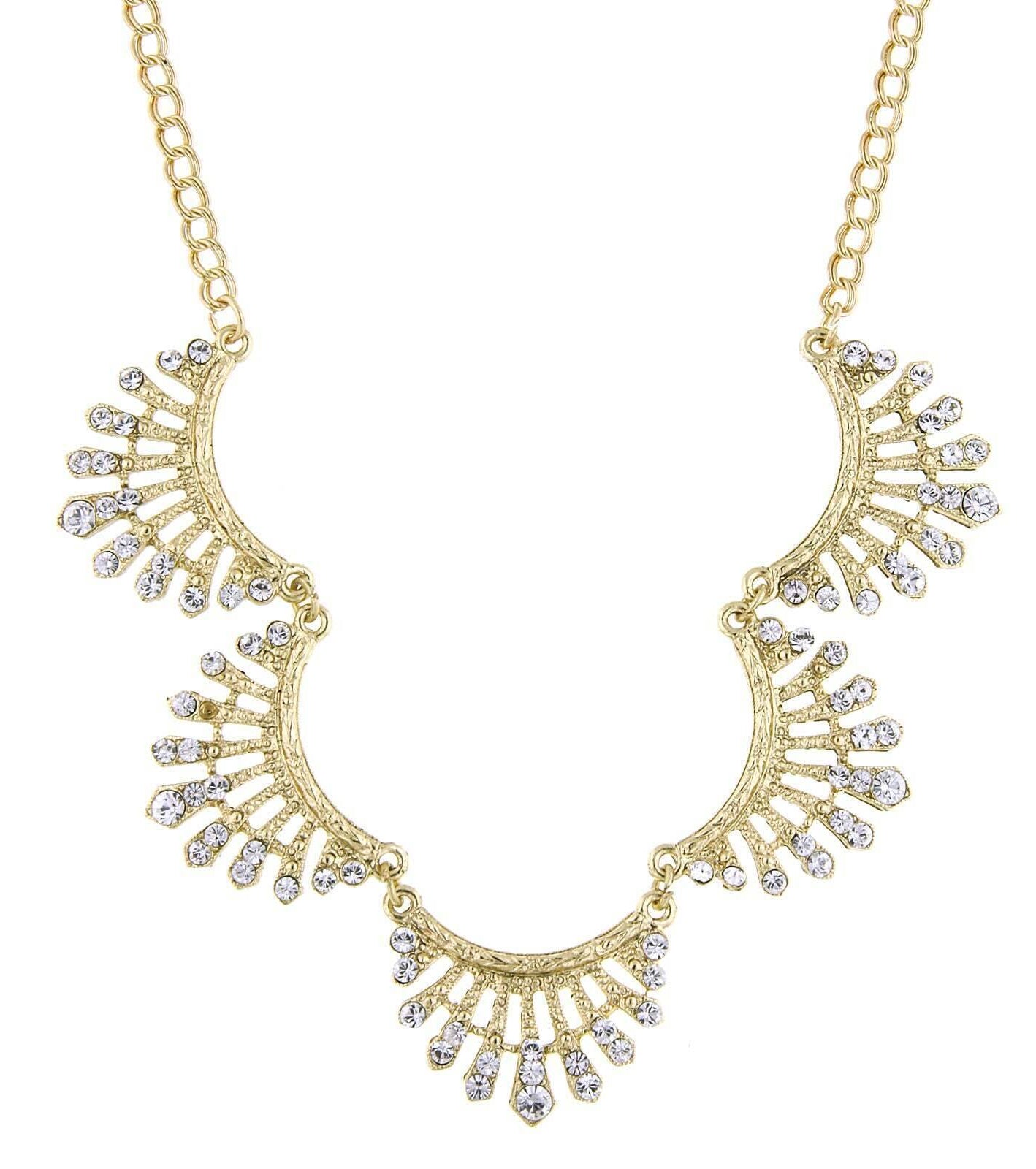 2028 Jewelry Crystal Scallop Collar Necklace 16" + 3" Extender