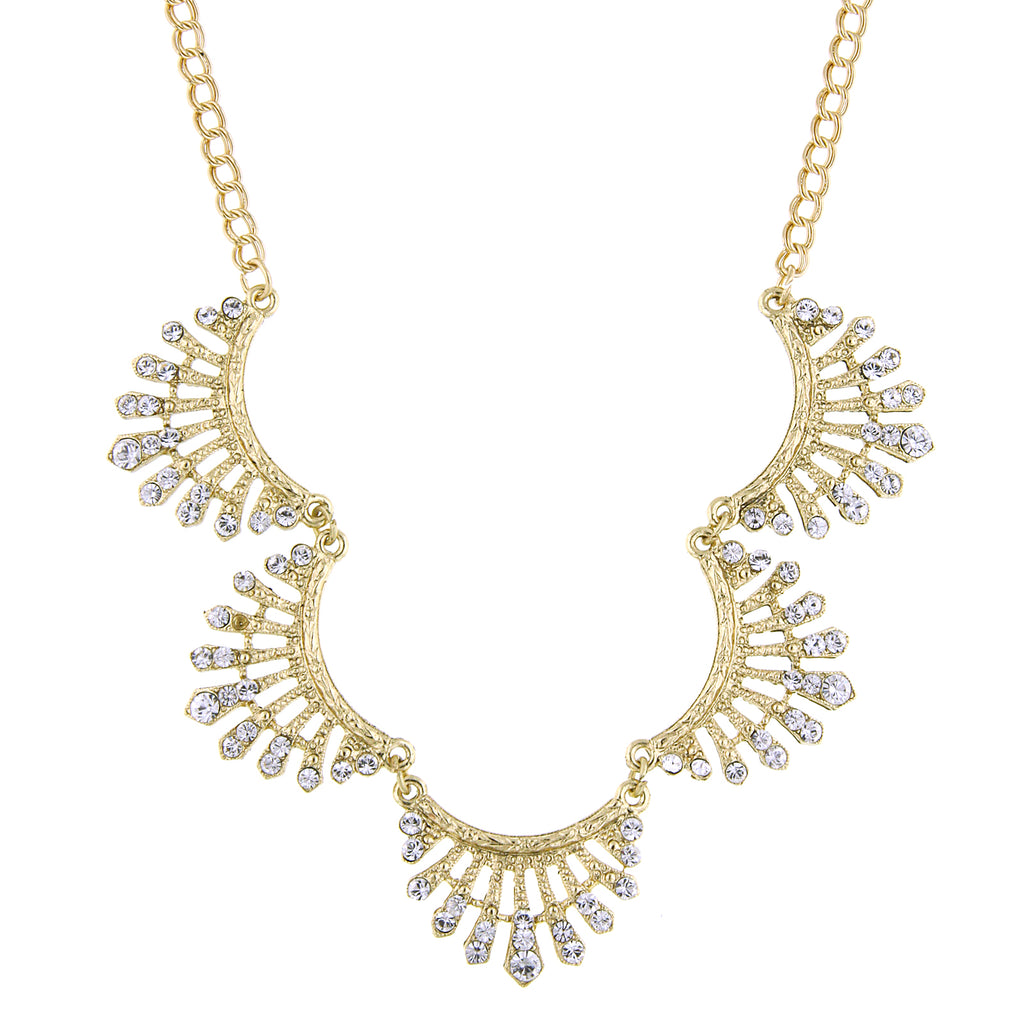 Gold Tone Crystal Scallop Collar Necklace 16   19 Inch Adjustable