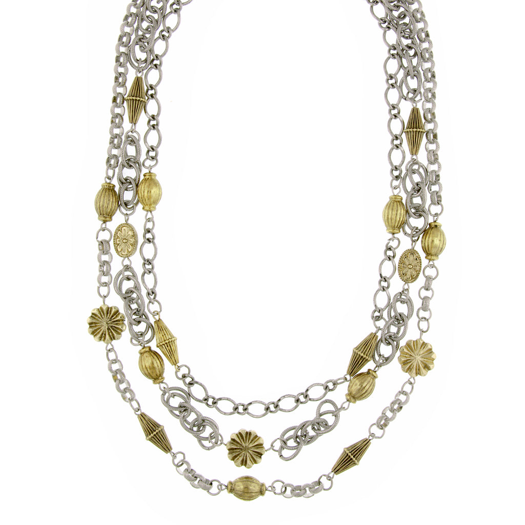 Silver Tone And Gold Tone 3 Strand Chain Drape Necklace 18 In