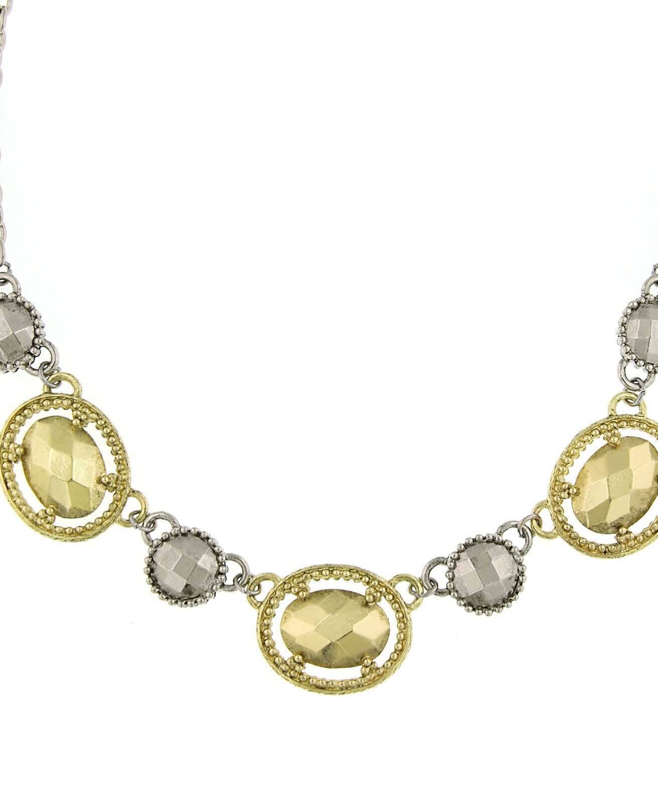 2028 Jewelry Silver And Faceted Oval Collar Necklace 16" + 3" Extender