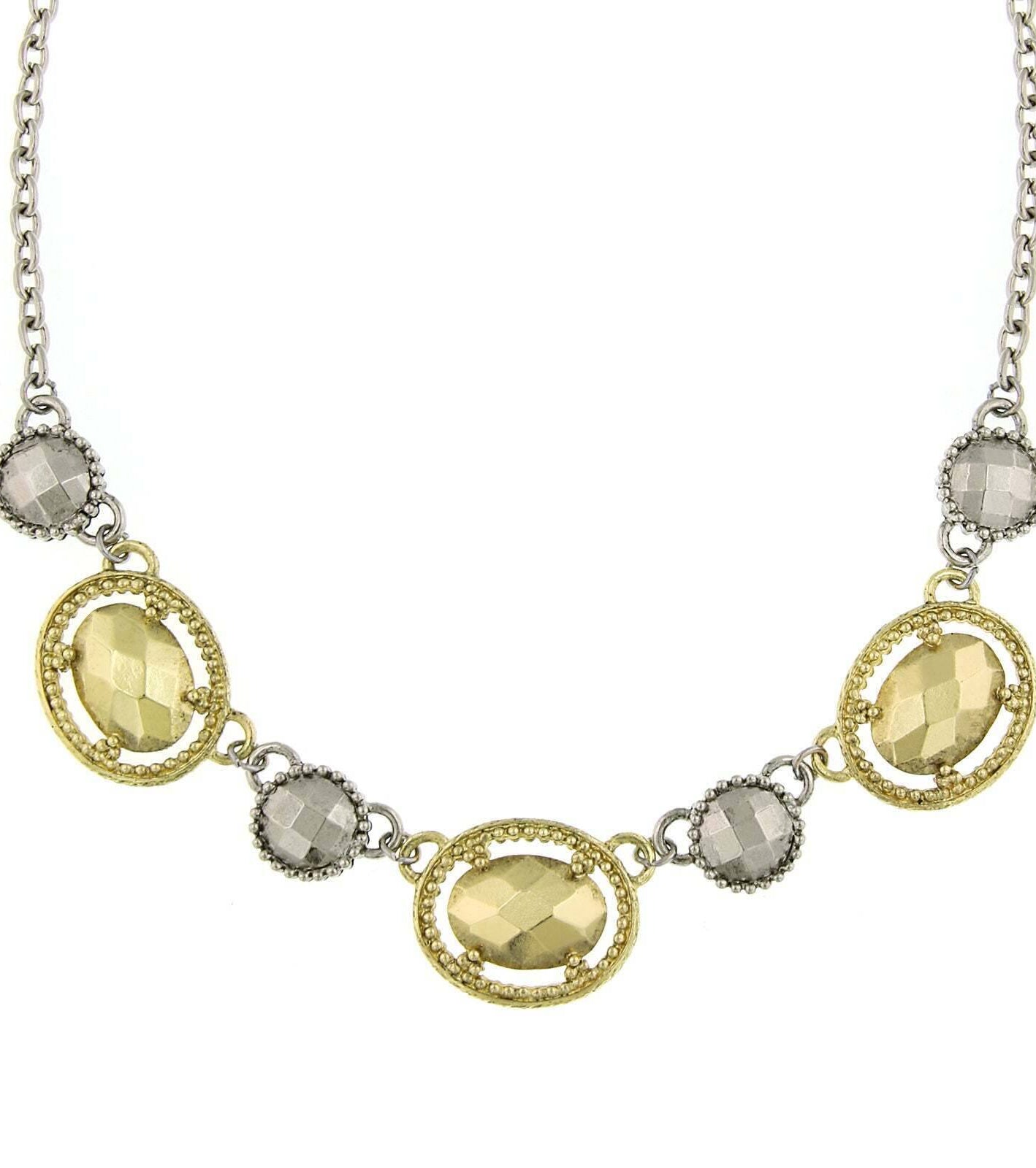 2028 Jewelry Silver And Faceted Oval Collar Necklace 16" + 3" Extender