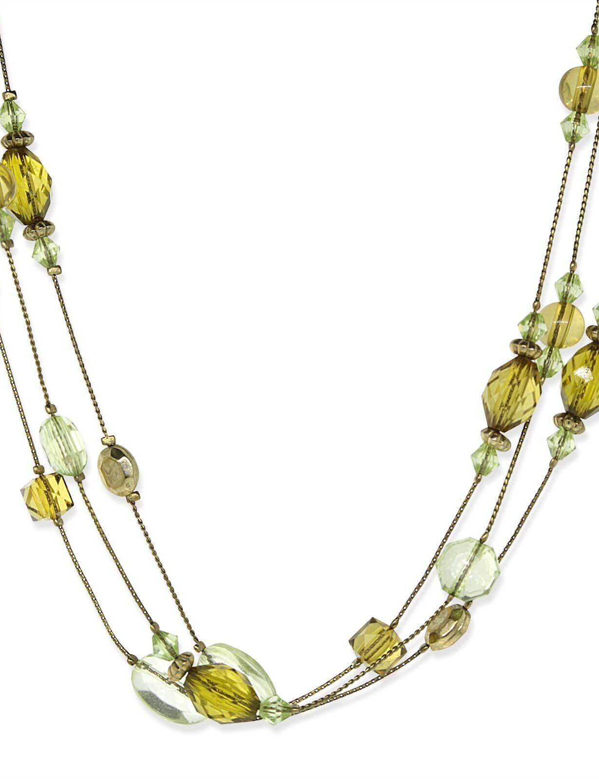 1928 Jewelry Brass Olivine Multi-Row Strandage Necklace 16" + 3" Extender