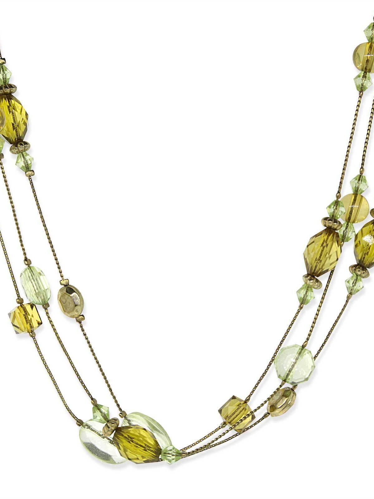 1928 Jewelry Brass Olivine Multi-Row Strandage Necklace 16" + 3" Extender