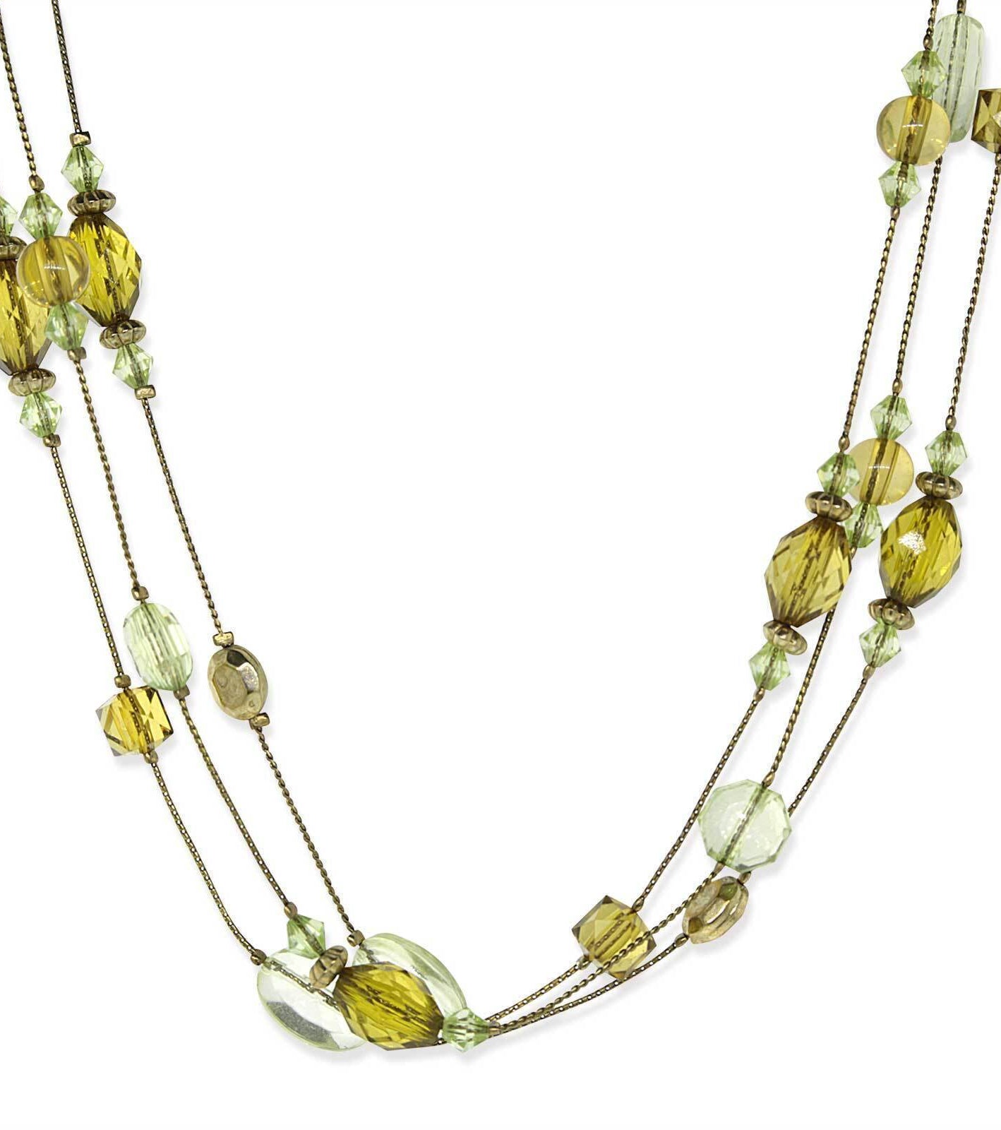 1928 Jewelry Brass Olivine Multi-Row Strandage Necklace 16" + 3" Extender