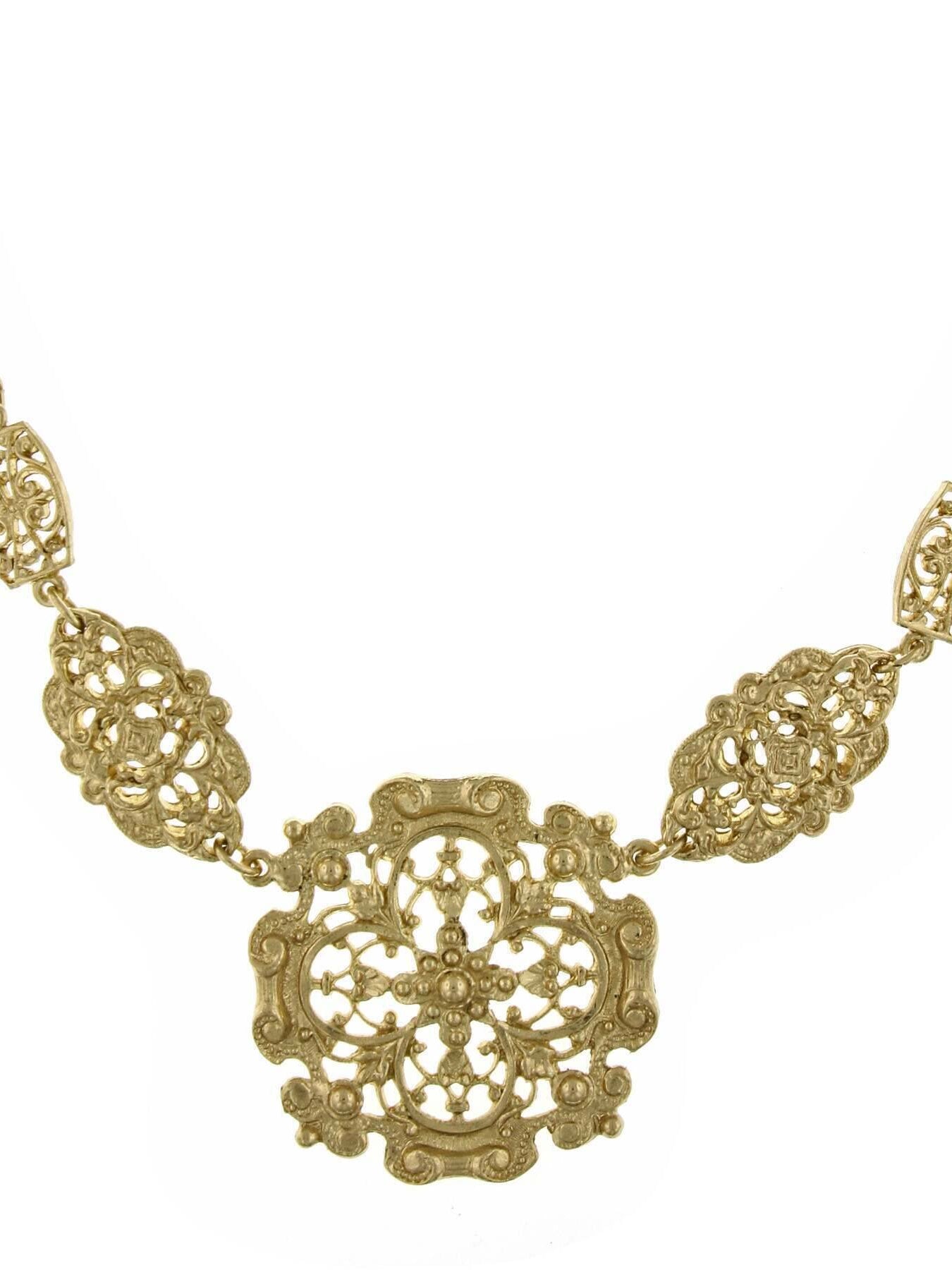 1928 Jewelry Gold Nouveau Signature Filigree Collar Necklace 16" + 3" Extender