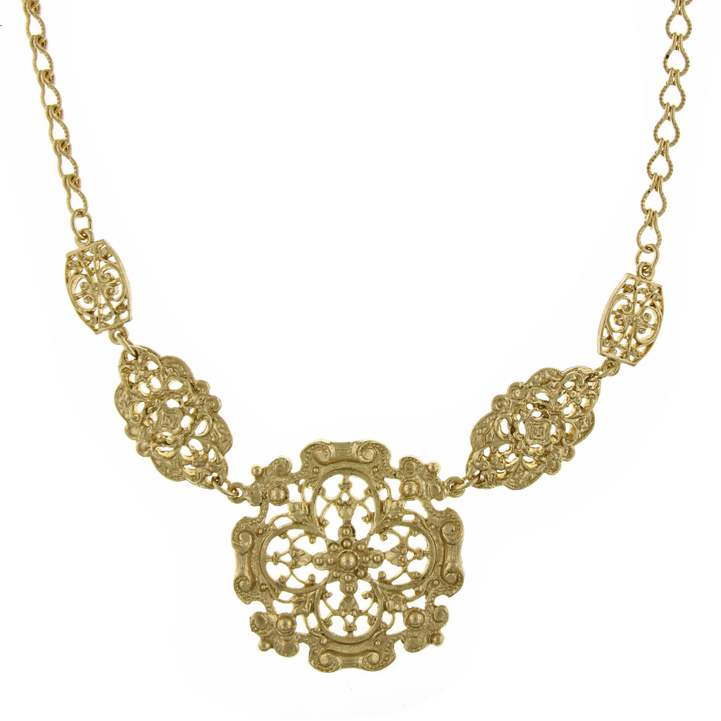 Gold Tone Textured Filigree Collar Necklace 16   19 Inch Adjustable