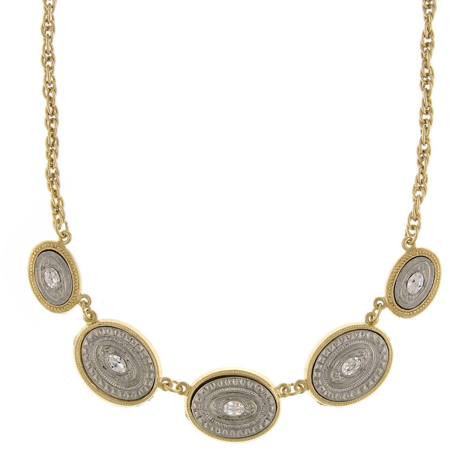 1928 Jewelry Crystal Accents Oval Station Necklace 16" + 3" Extender