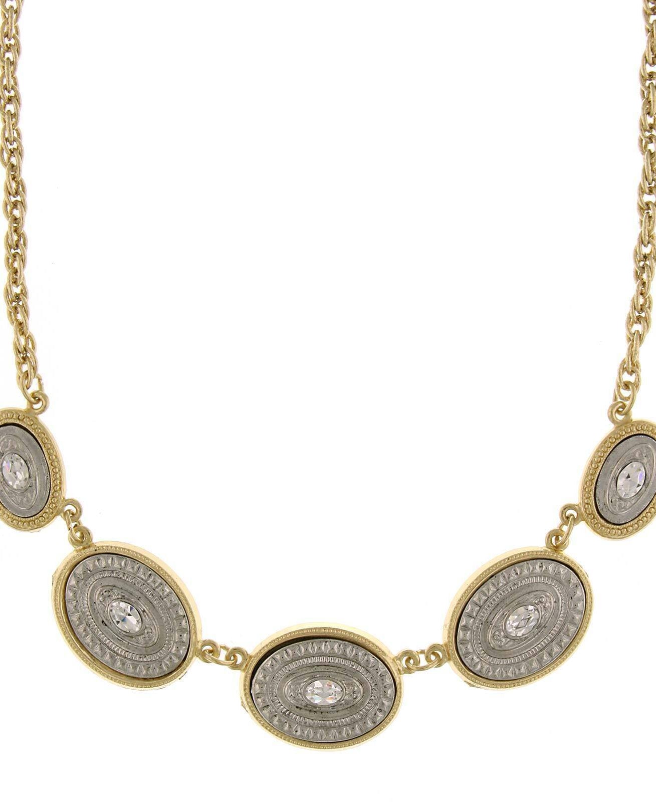 1928 Jewelry Crystal Accents Oval Station Necklace 16" + 3" Extender