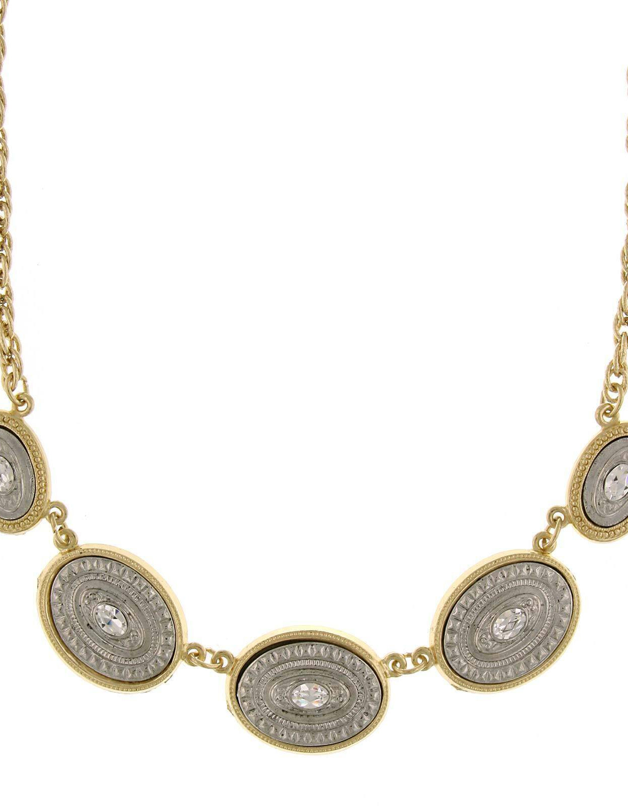 1928 Jewelry Crystal Accents Oval Station Necklace 16" + 3" Extender