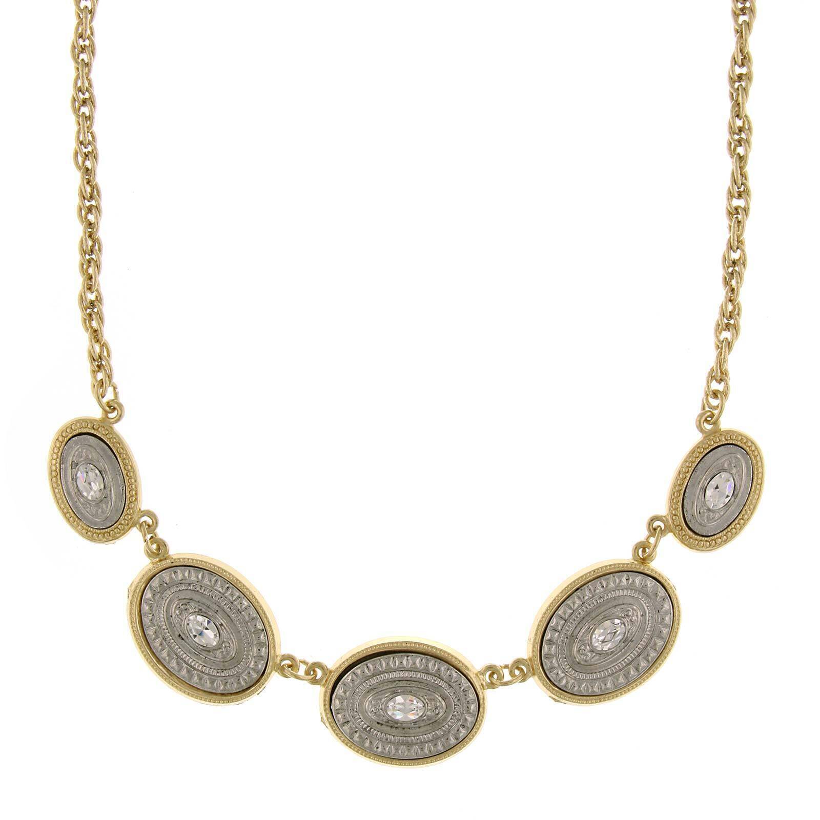 1928 Jewelry Crystal Accents Oval Station Necklace 16" + 3" Extender