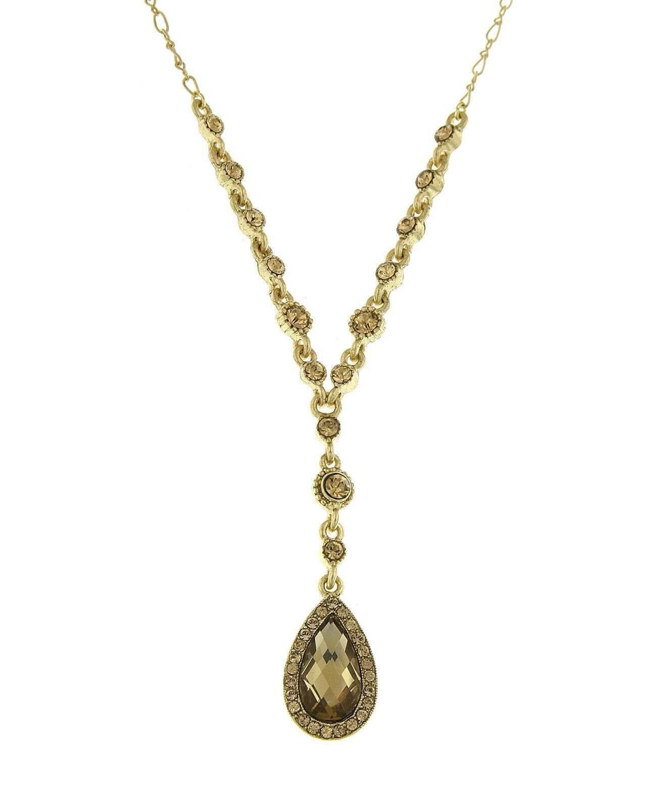 2028 Jewelry Crystal Accented Faceted Crystal Teardrop Y-Necklace 16" + 3" Extender