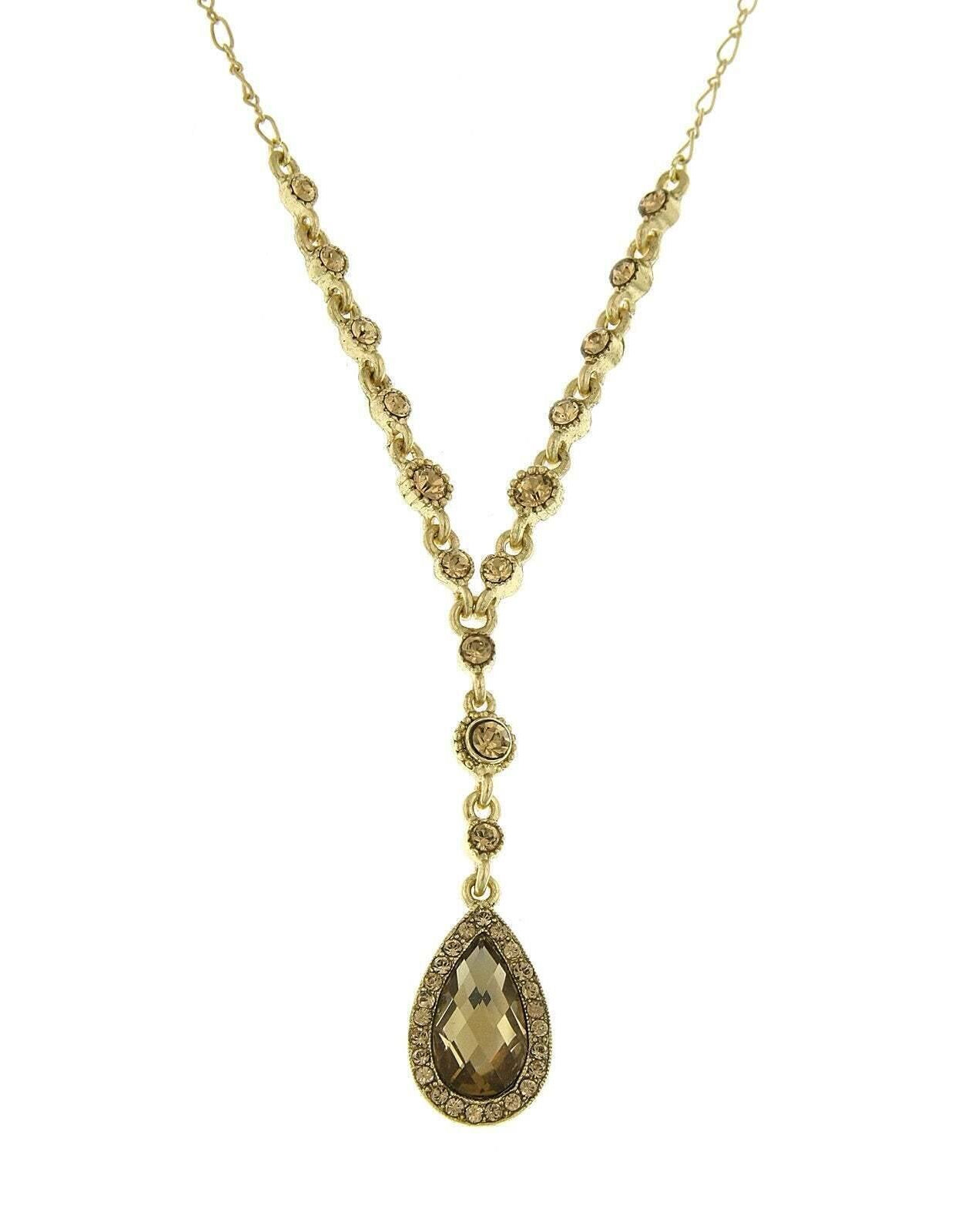 2028 Jewelry Crystal Accented Faceted Crystal Teardrop Y-Necklace 16" + 3" Extender