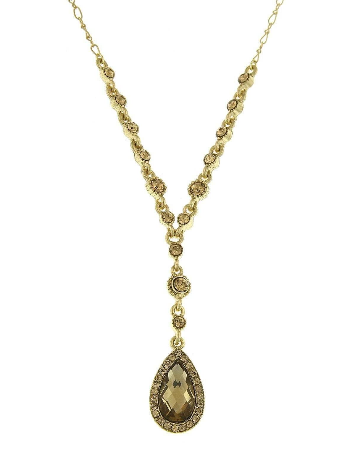 2028 Jewelry Crystal Accented Faceted Crystal Teardrop Y-Necklace 16" + 3" Extender