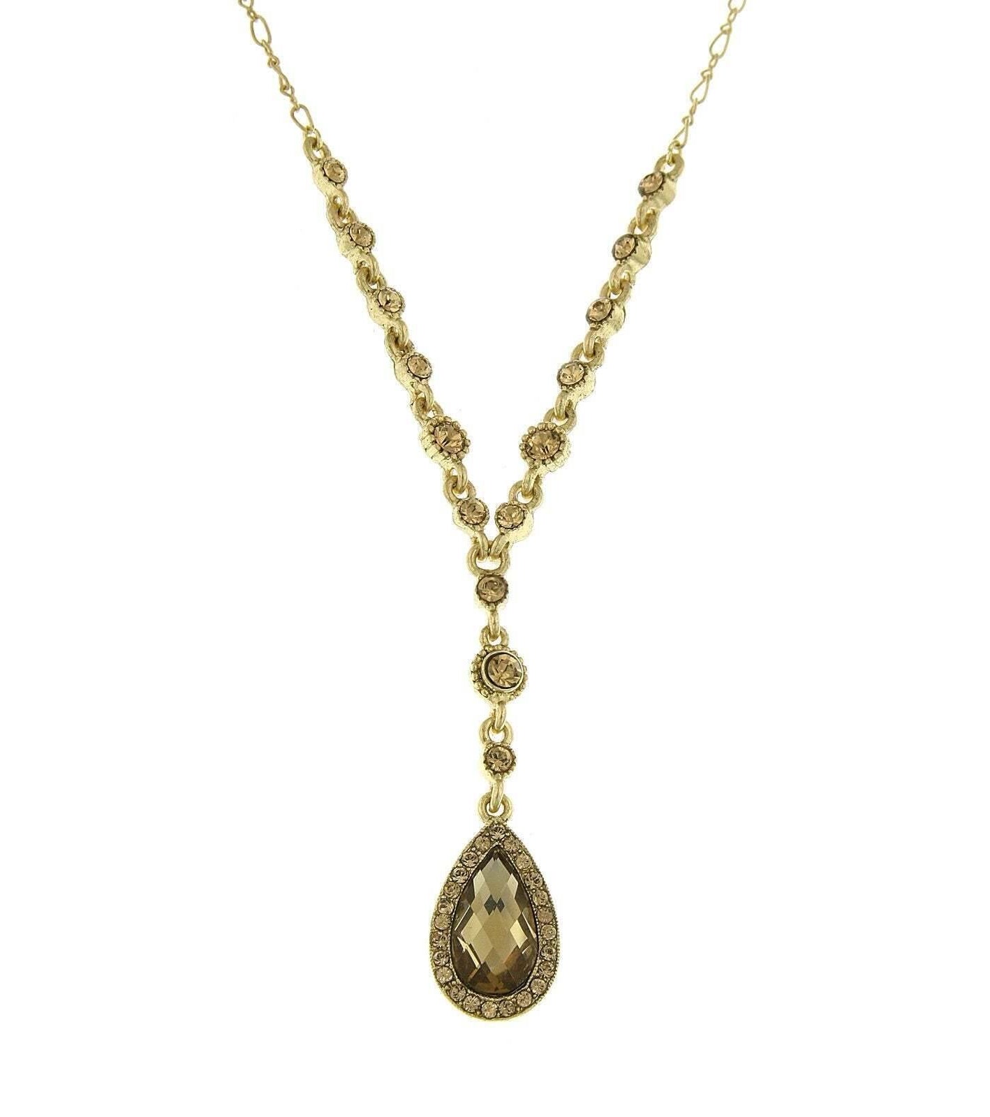 2028 Jewelry Crystal Accented Faceted Crystal Teardrop Y-Necklace 16" + 3" Extender