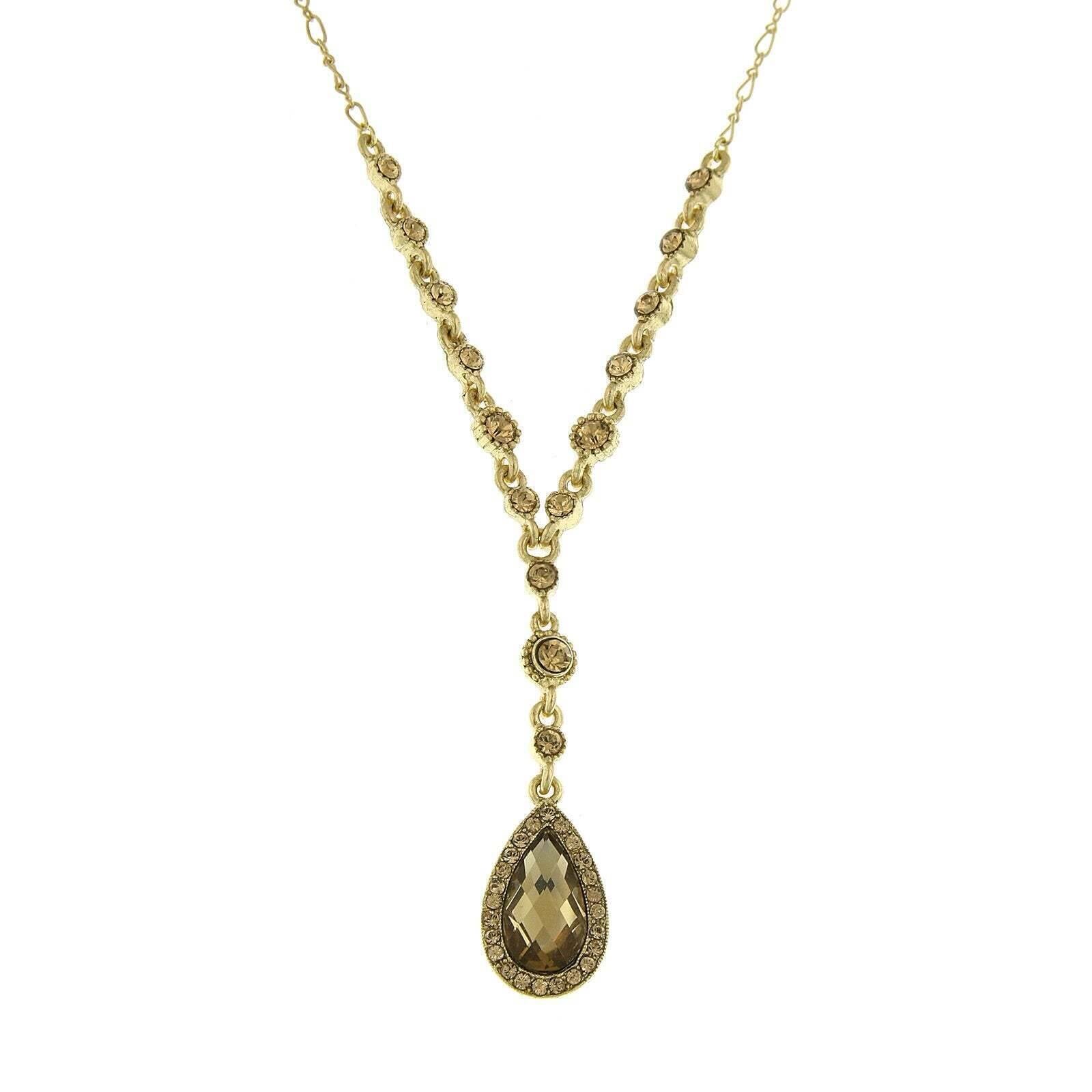 2028 Jewelry Crystal Accented Faceted Crystal Teardrop Y-Necklace 16" + 3" Extender