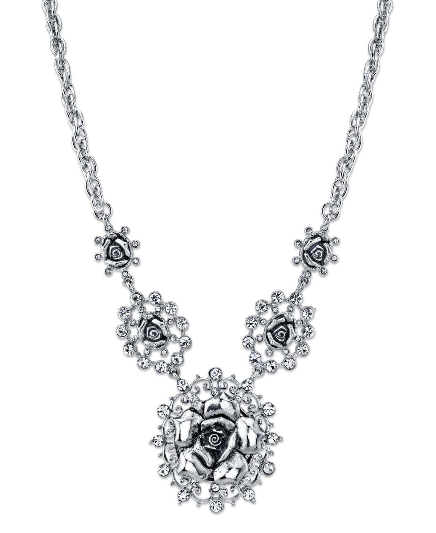 1928 Jewelry Crystal Multi Flower Drop Necklace 16" + 3" Extender