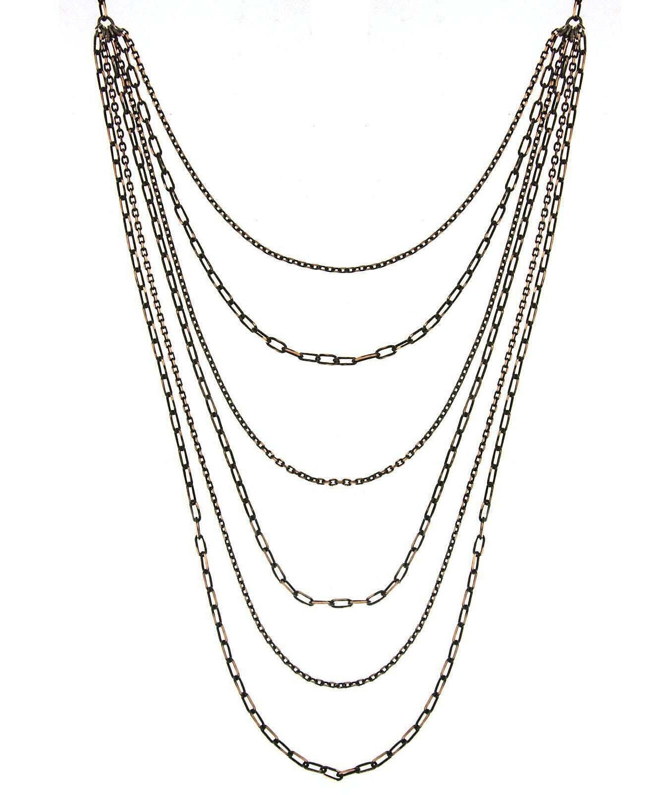 1928 Jewelry Eclipse Black And Gold 6-Strand Layered Chain Necklace 16" + 3" Extender