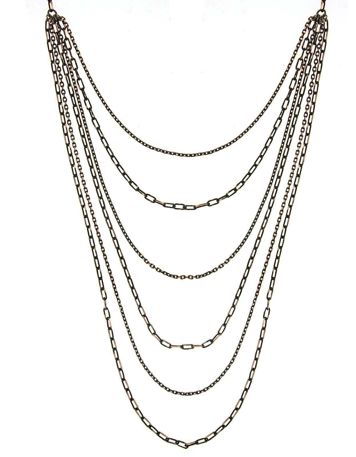 1928 Jewelry Eclipse Black And Gold 6-Strand Layered Chain Necklace 16" + 3" Extender