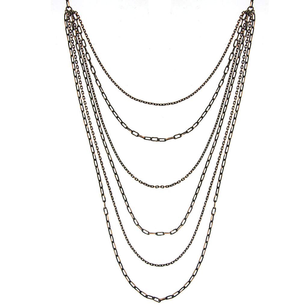 Black Tone And Gold Tone 6 Strand Layered Chain Necklace 16   19 Inch Adjustable