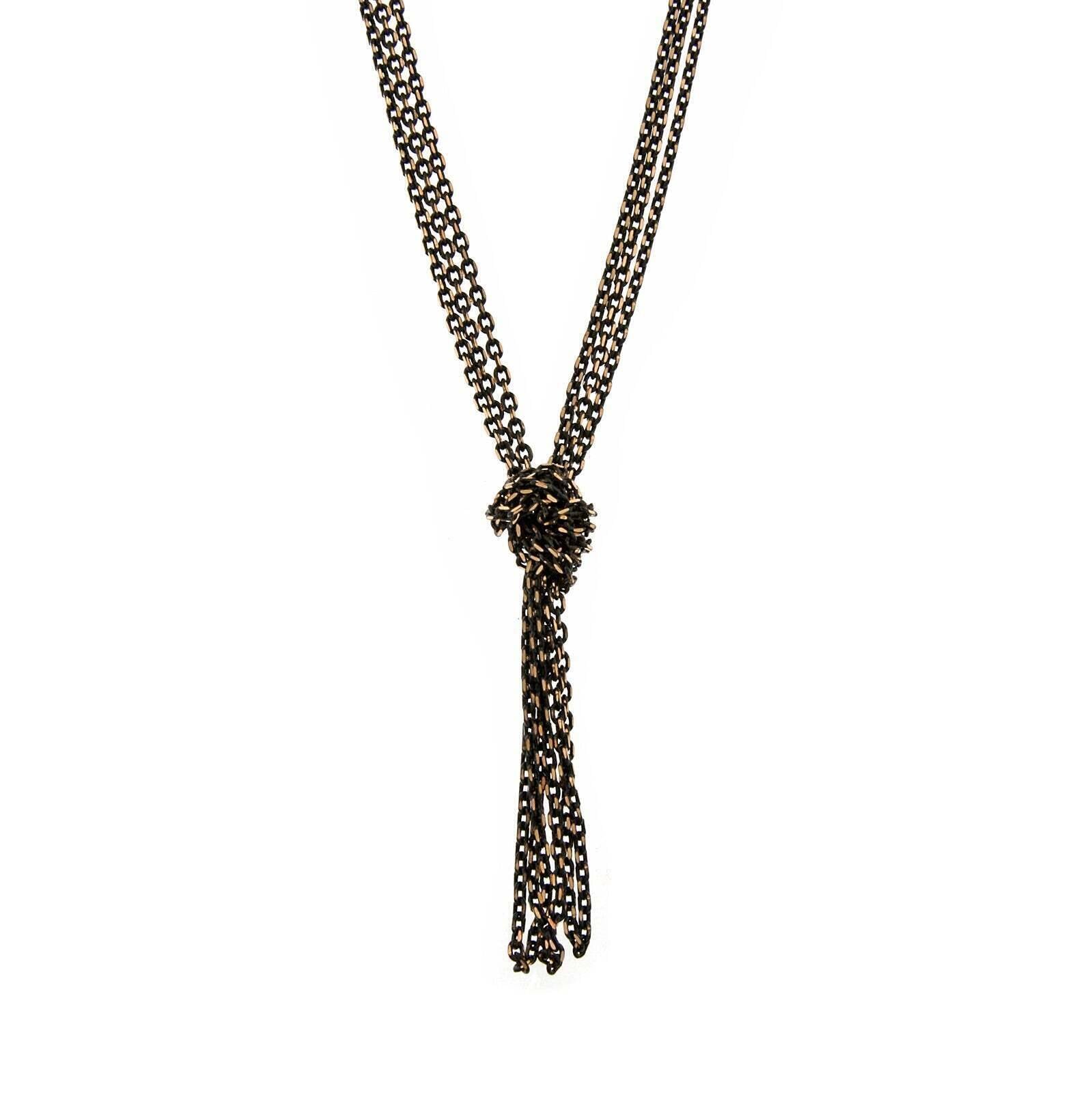 1928 Jewelry Eclipse Black And Gold Chain Tassel Knotted Necklace 16" + 3" Extender