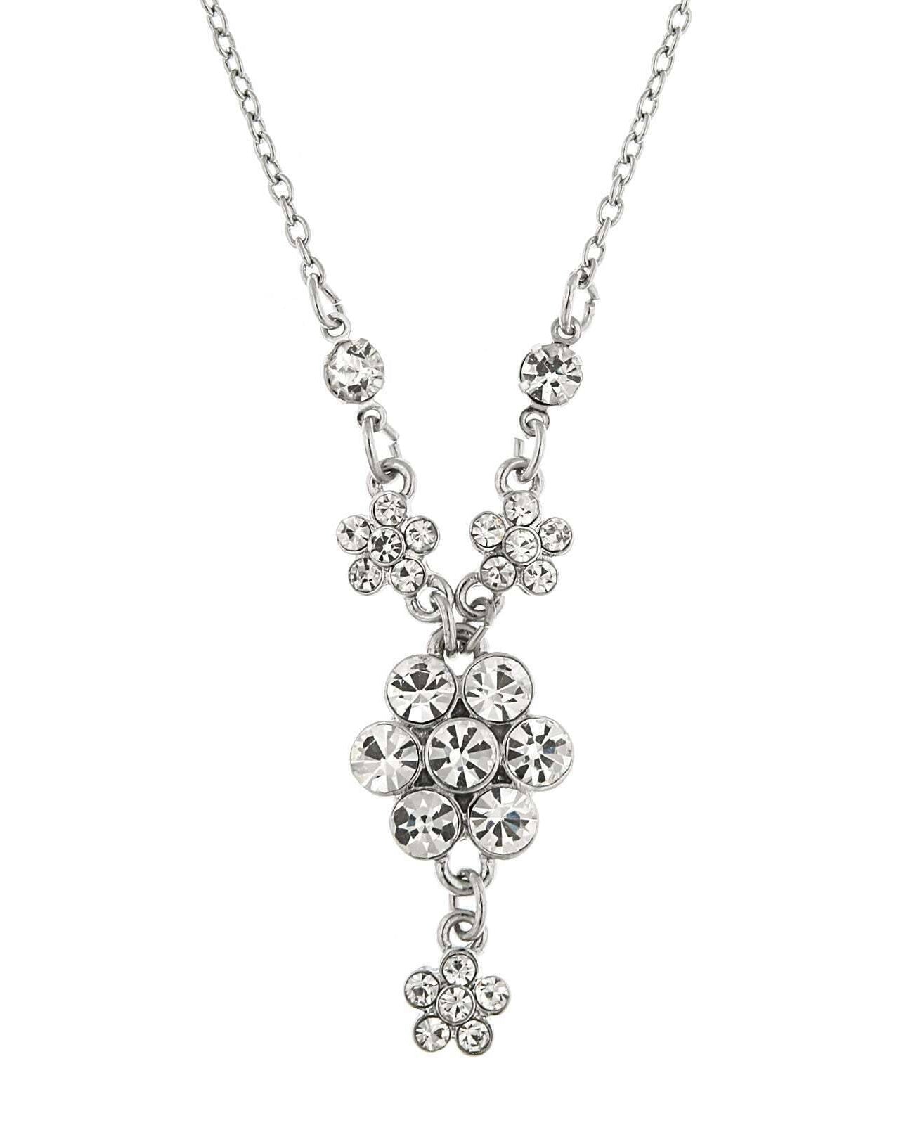 2028 Jewelry Crystal Flower Cluster Pendant Necklace 16" + 3" Extender