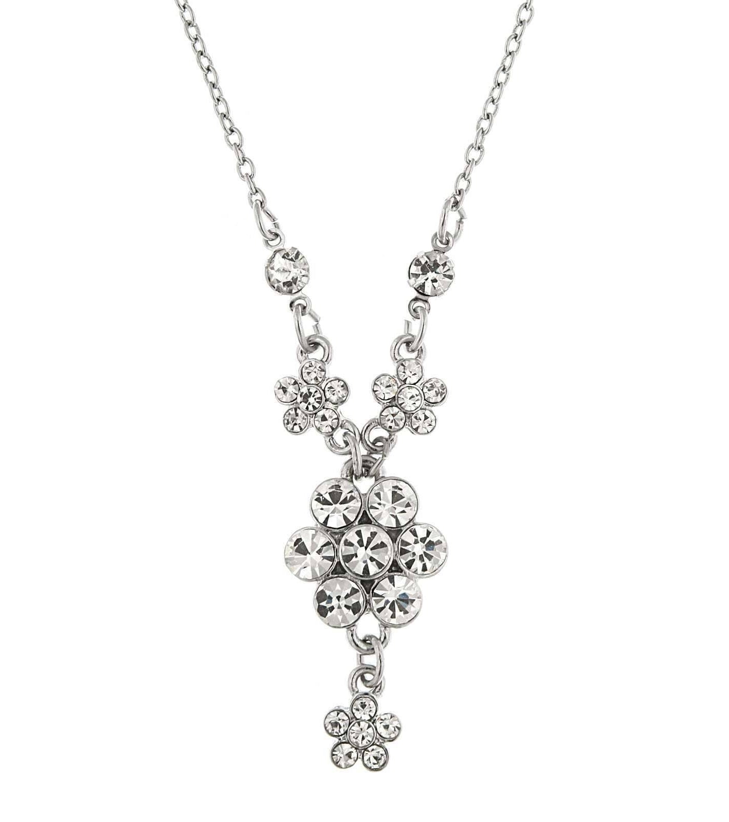 2028 Jewelry Crystal Flower Cluster Pendant Necklace 16" + 3" Extender