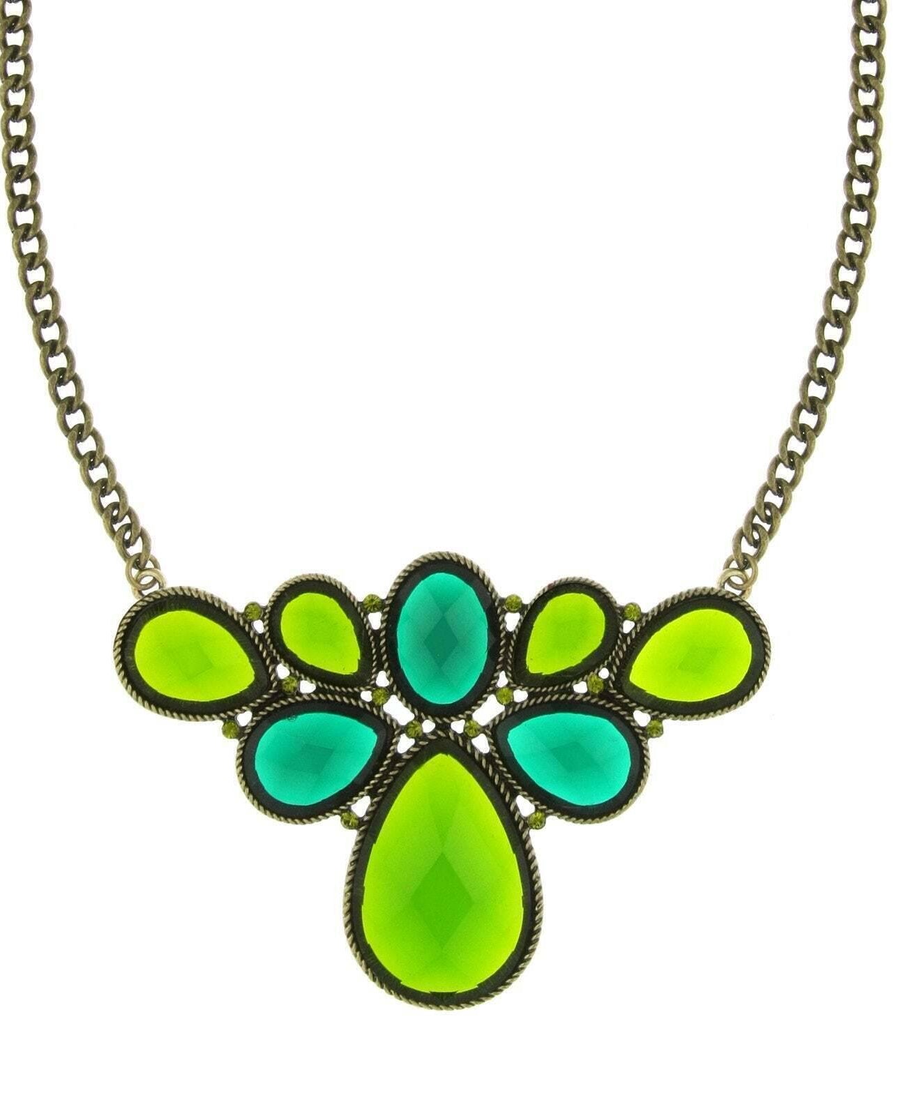 2028 Jewelry Teardrop Stone Cluster Necklace 16" + 3" Extender