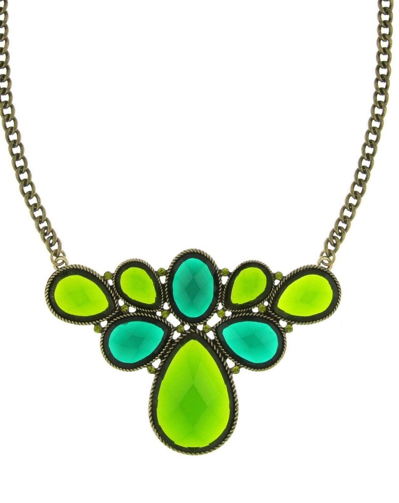 2028 Jewelry Teardrop Stone Cluster Necklace 16" + 3" Extender