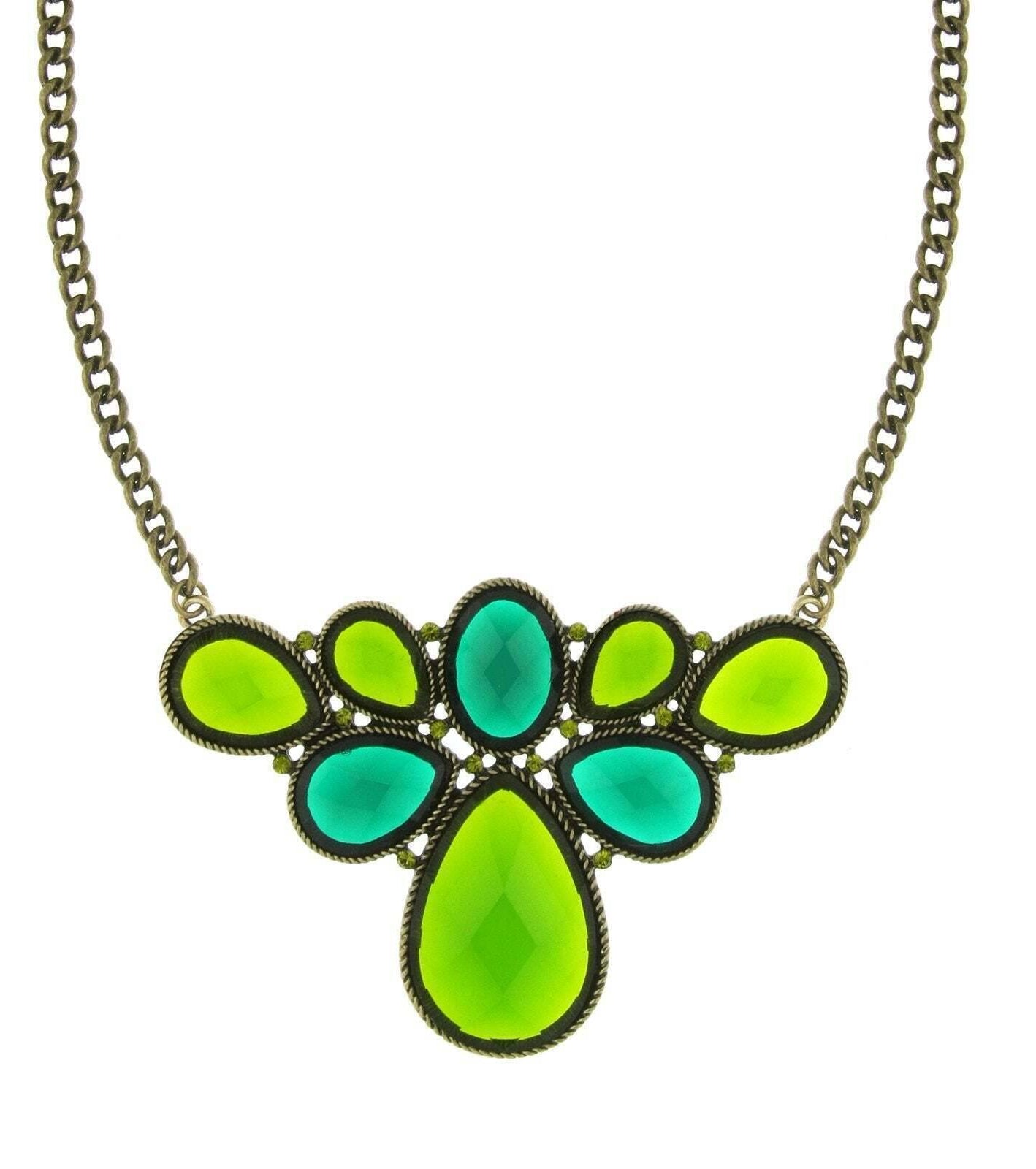 2028 Jewelry Teardrop Stone Cluster Necklace 16" + 3" Extender