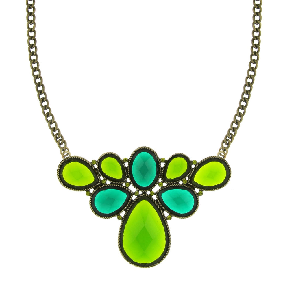 Green Pear Shape Stone Cluster Necklace 16   19 Inch Adjustable