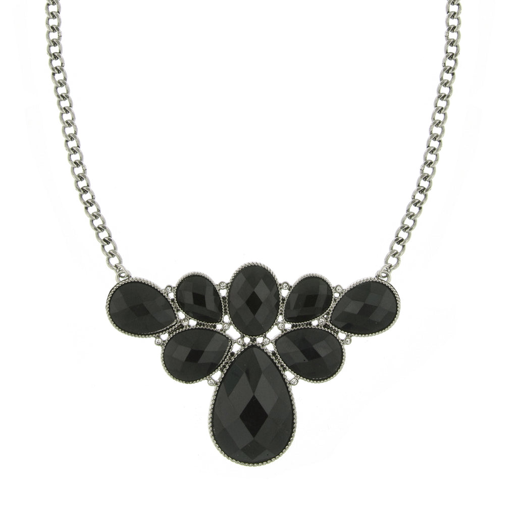 Black Pear Shape Stone Cluster Necklace 16   19 Inch Adjustable