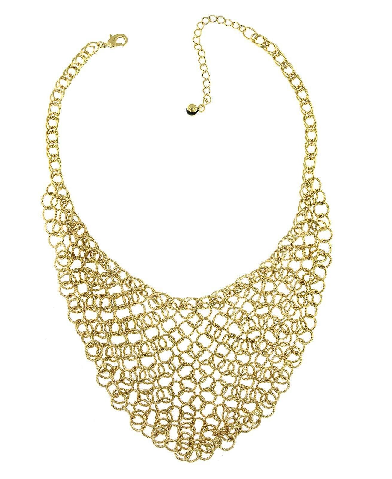2028 Jewelry Gold Linking Statement Chain Bib Necklace 16" + 3" Extender