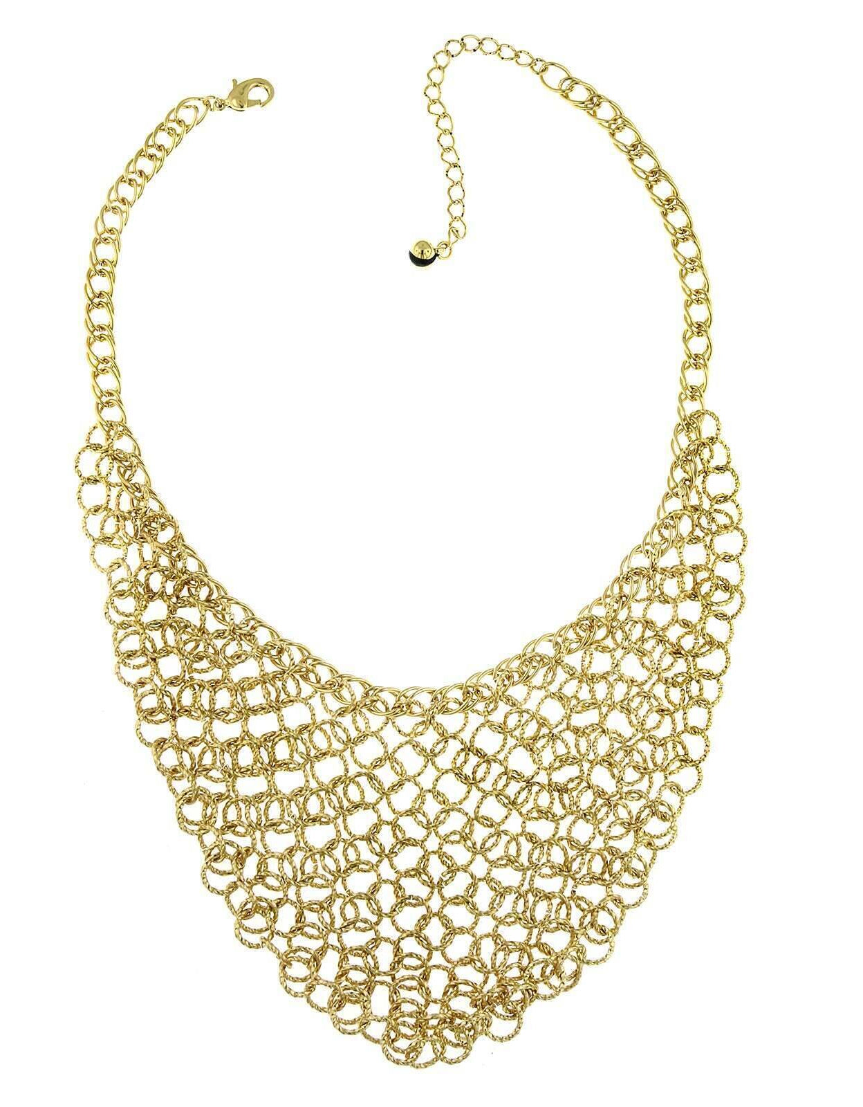 2028 Jewelry Gold Linking Statement Chain Bib Necklace 16" + 3" Extender