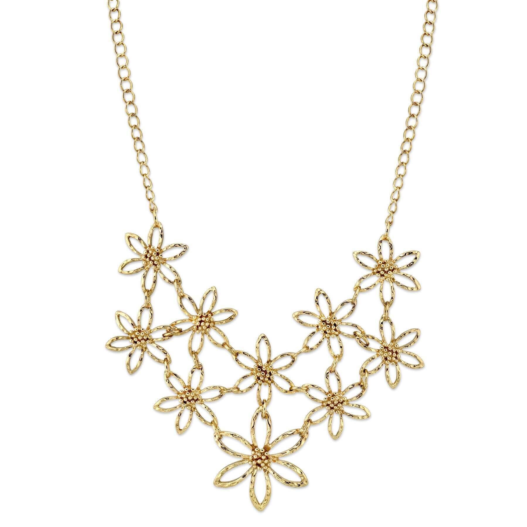 2028 Jewelry Linking Flower Bib Necklace 16" + 3" Extender