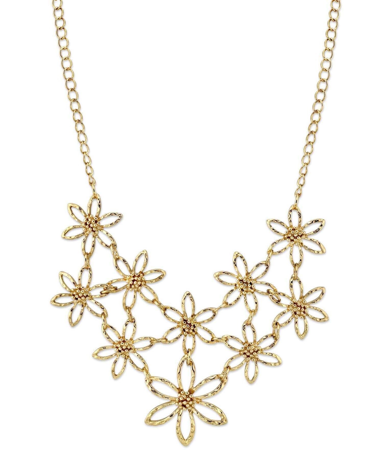 2028 Jewelry Linking Flower Bib Necklace 16" + 3" Extender