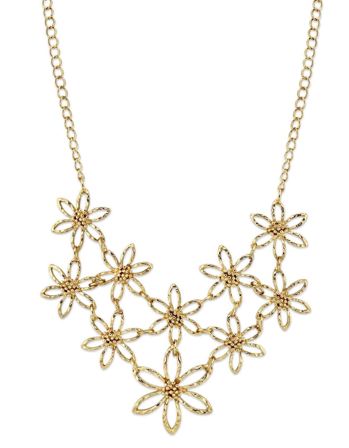 2028 Jewelry Linking Flower Bib Necklace 16" + 3" Extender