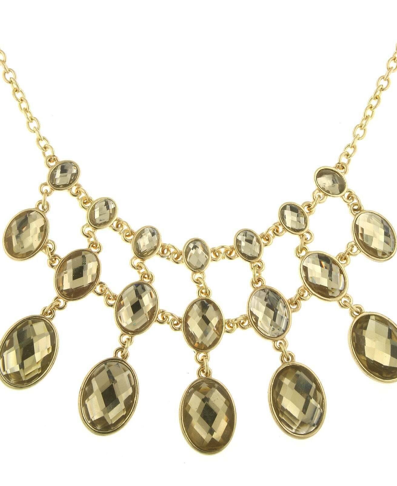 2028 Jewelry Three Row Oval Faceted Stone Bib Necklace 16" + 3" Extender