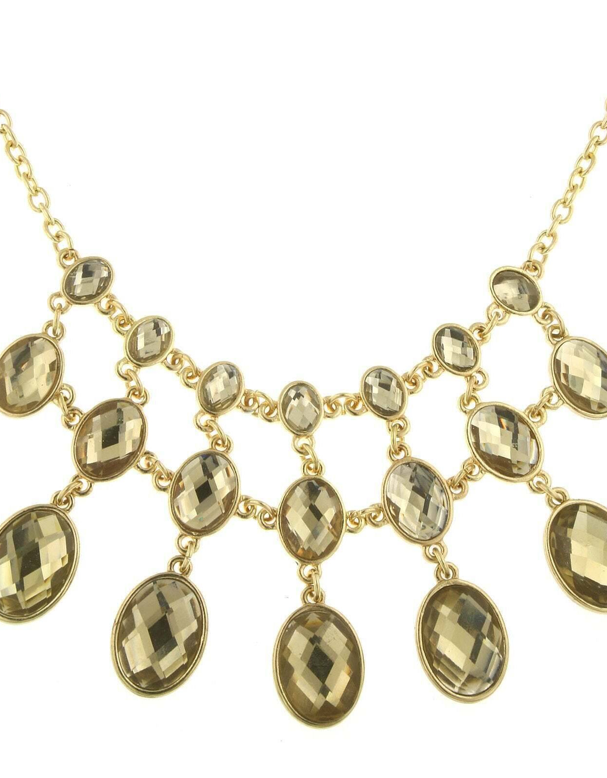2028 Jewelry Three Row Oval Faceted Stone Bib Necklace 16" + 3" Extender