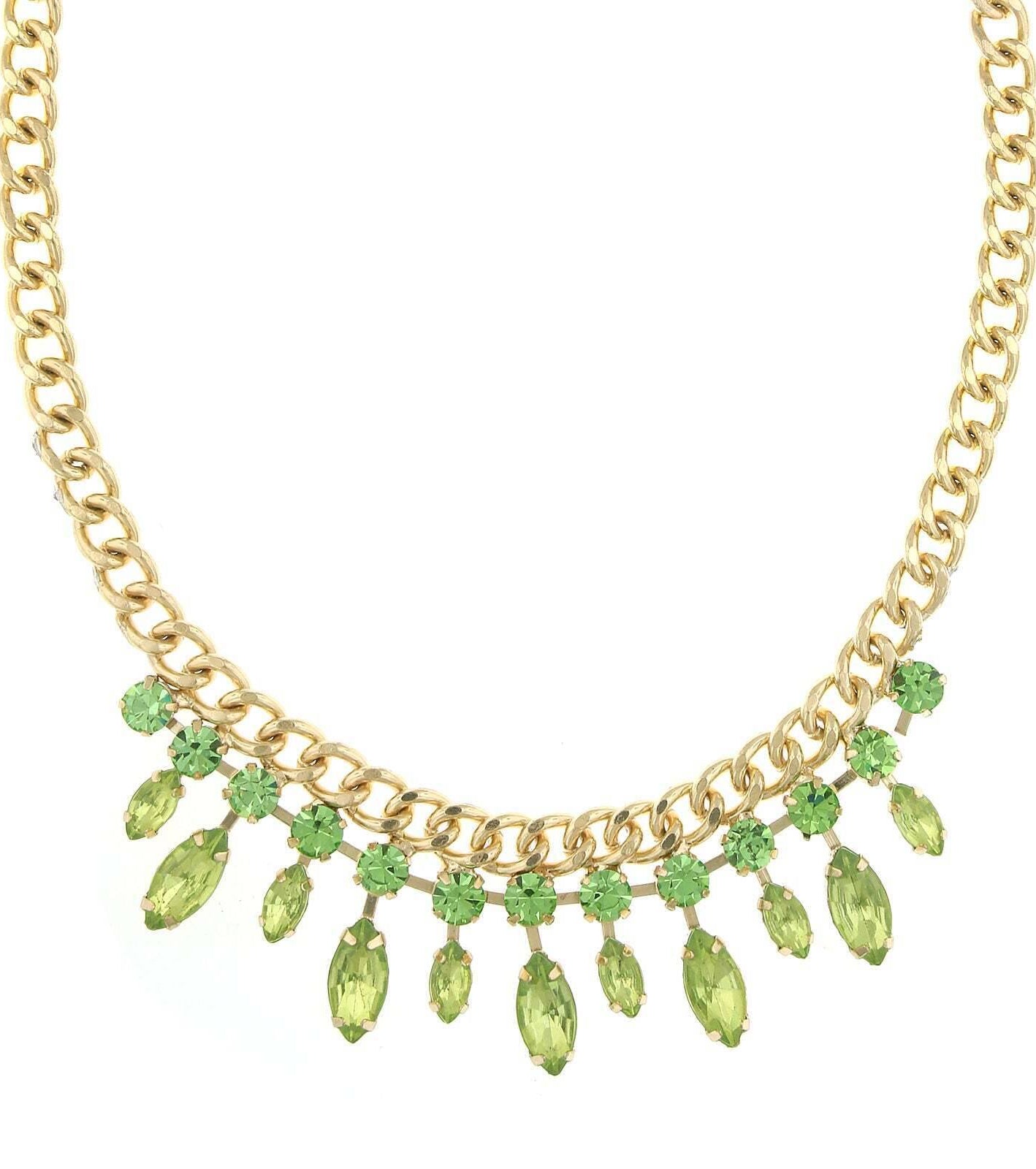 2028 Jewelry Round And Navette Crystal Collar Necklace 16" + 3" Extender