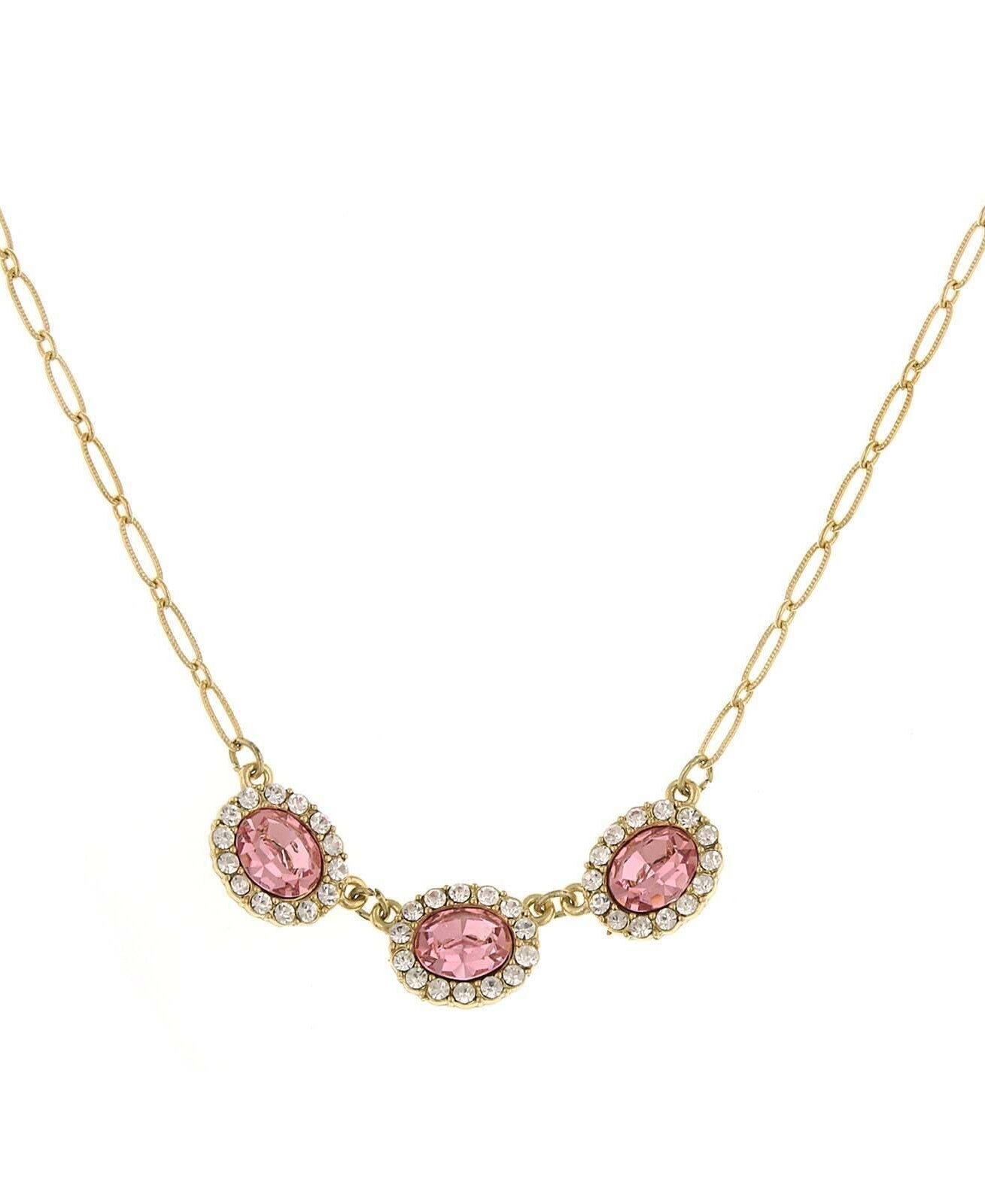 1928 Jewelry Light Rose Pink Oval Czech Crystal Necklace 16" + 3" Extender