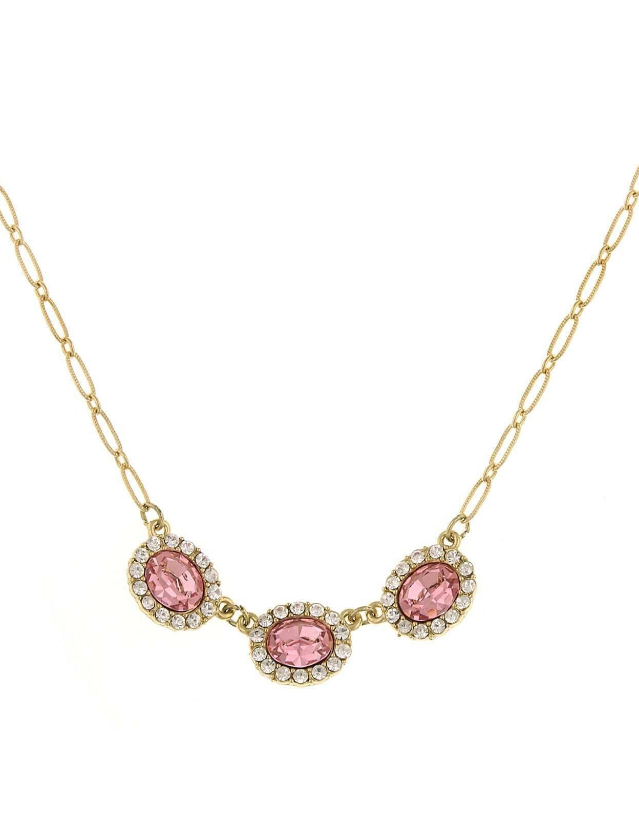 1928 Jewelry Light Rose Pink Oval Czech Crystal Necklace 16" + 3" Extender